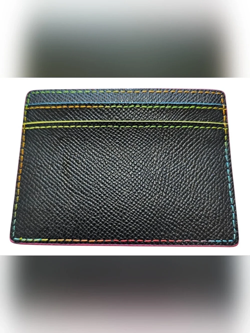 Kurt Geiger Black Leather Card Holder with Rainbow Stitching, New